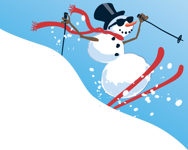 Snowman skiing down slope