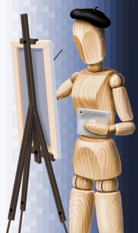 Illustration of artist mannequin painting